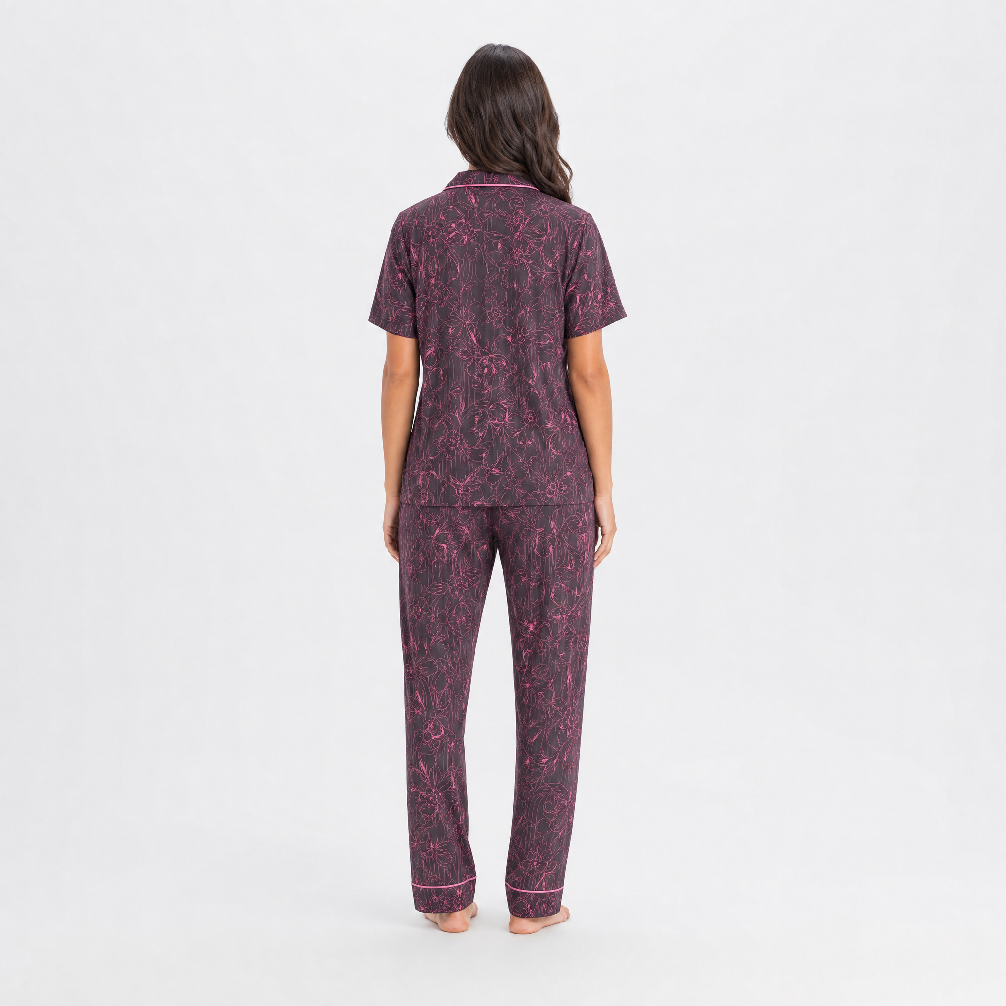 Etnik Desen Saten Kısa Kol Pijama Takımı